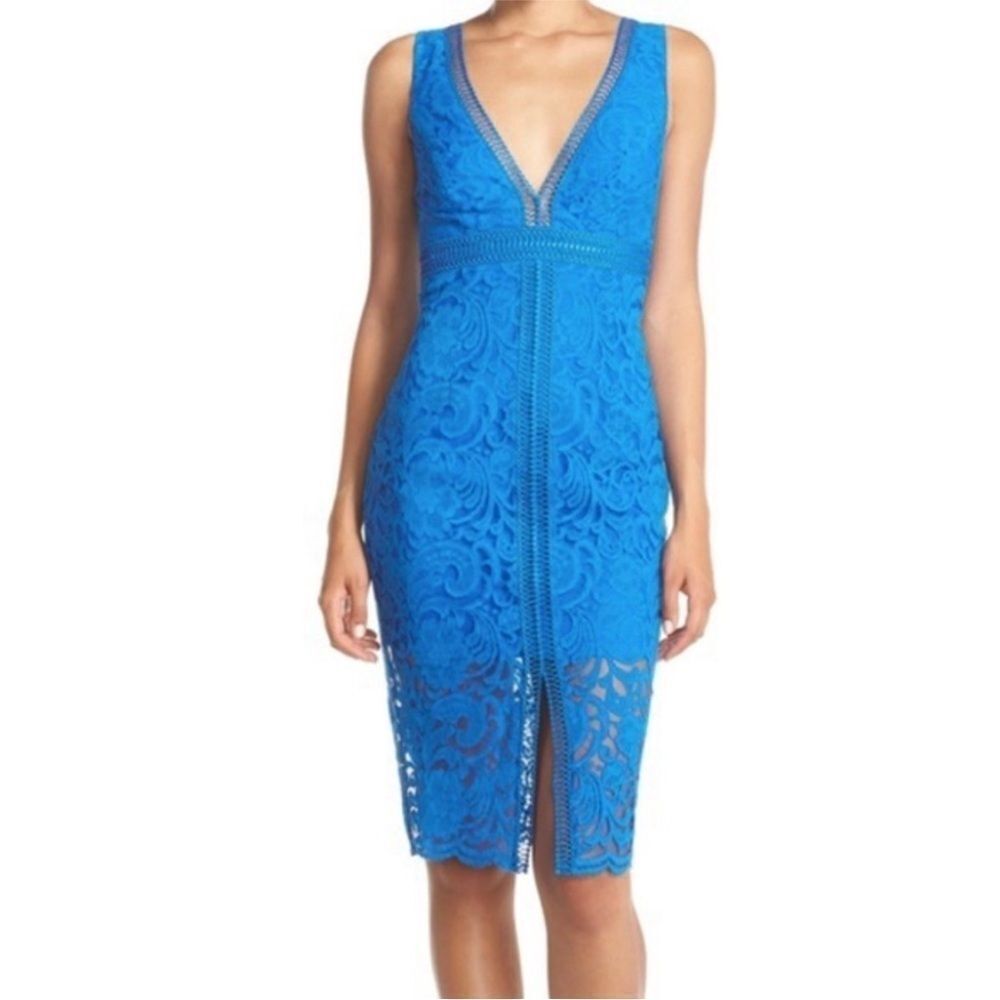 Bardot Estelle Royal Blue Lace Dress V Neck Sz 10/L